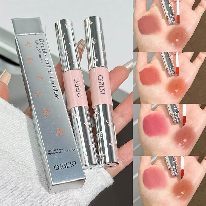 Matte Velvet Lip Tint Long Lasting - QIBEST Dubbelkop Matte Fluweelzachte Vloeibare Lipstick