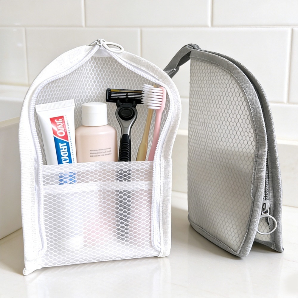 Makeup - Mesh toilettas, ademend, sneldrogend, staande verticale